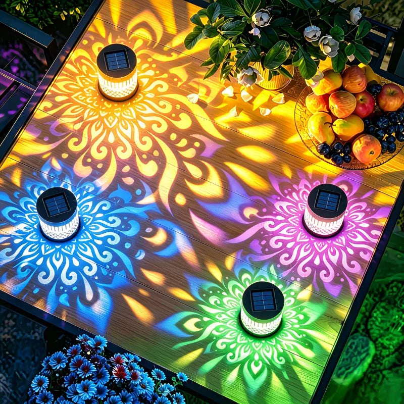 projecteur solaire extérieur décoration jardin éclairage nuit patio clôture allée moderne mandala papillon floral