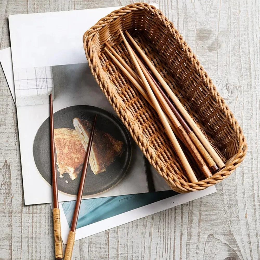panier tressé beige clair rangement vaisselle portable maison réutilisable multifonction 25x10x6cm