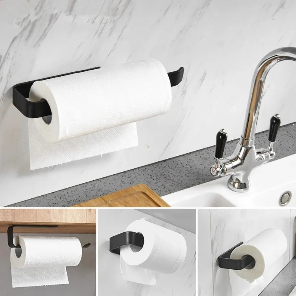 porte rouleau papier cuisine blanc noir moderne minimaliste adhésif fixe meuble