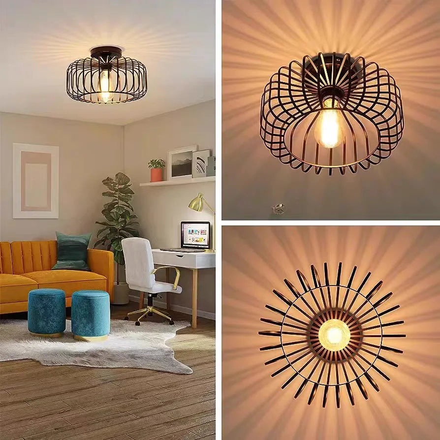 lampe industrielle noire structure métal barreaux circulaires opacité 30cm 18cm 5cm
