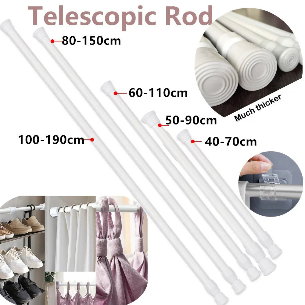 tige télescopique extensible ressort poteau rideau réglable fenêtre salle bains blanc noir moderne clips