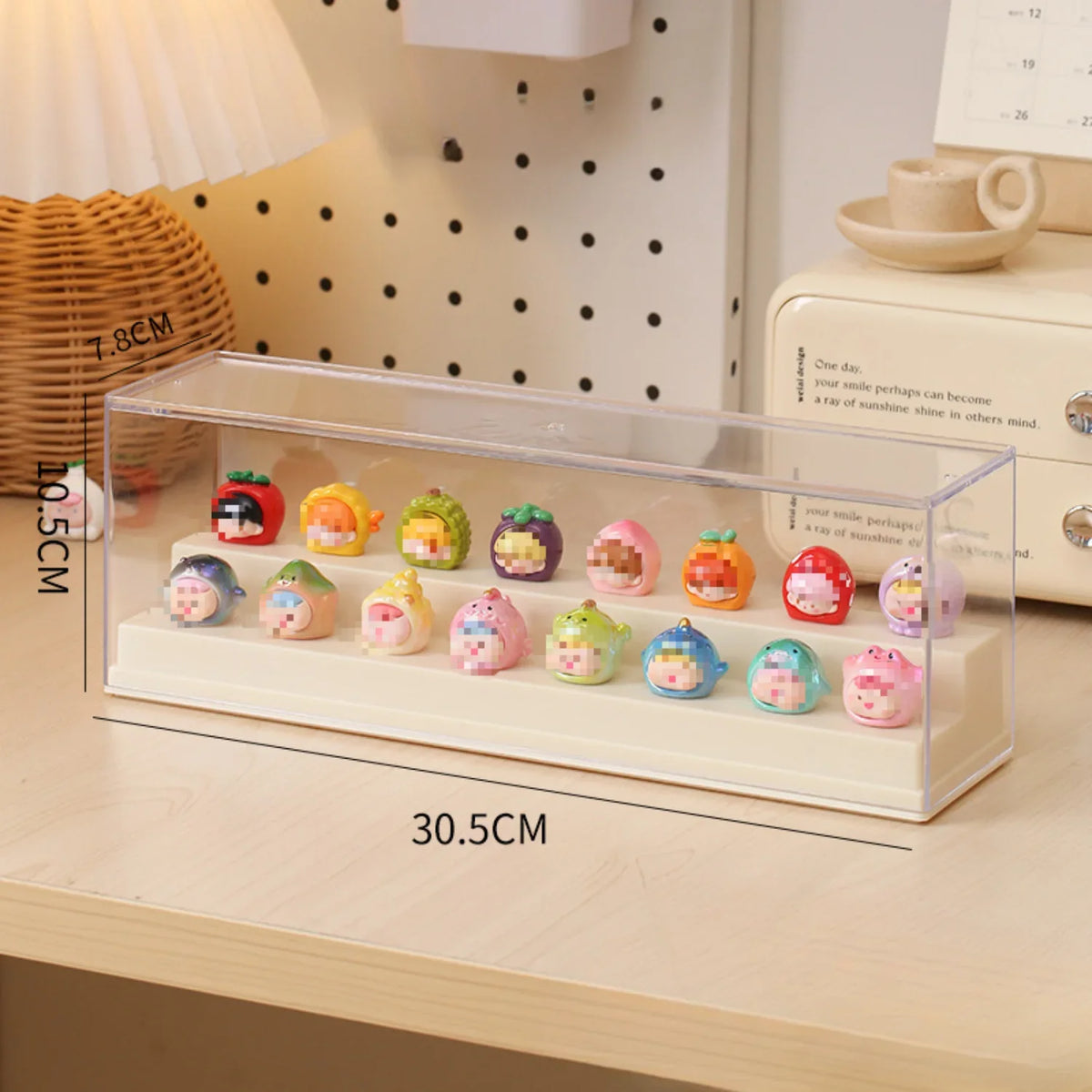 présentoir transparent empilable rangement figurines miniatures blanc beige