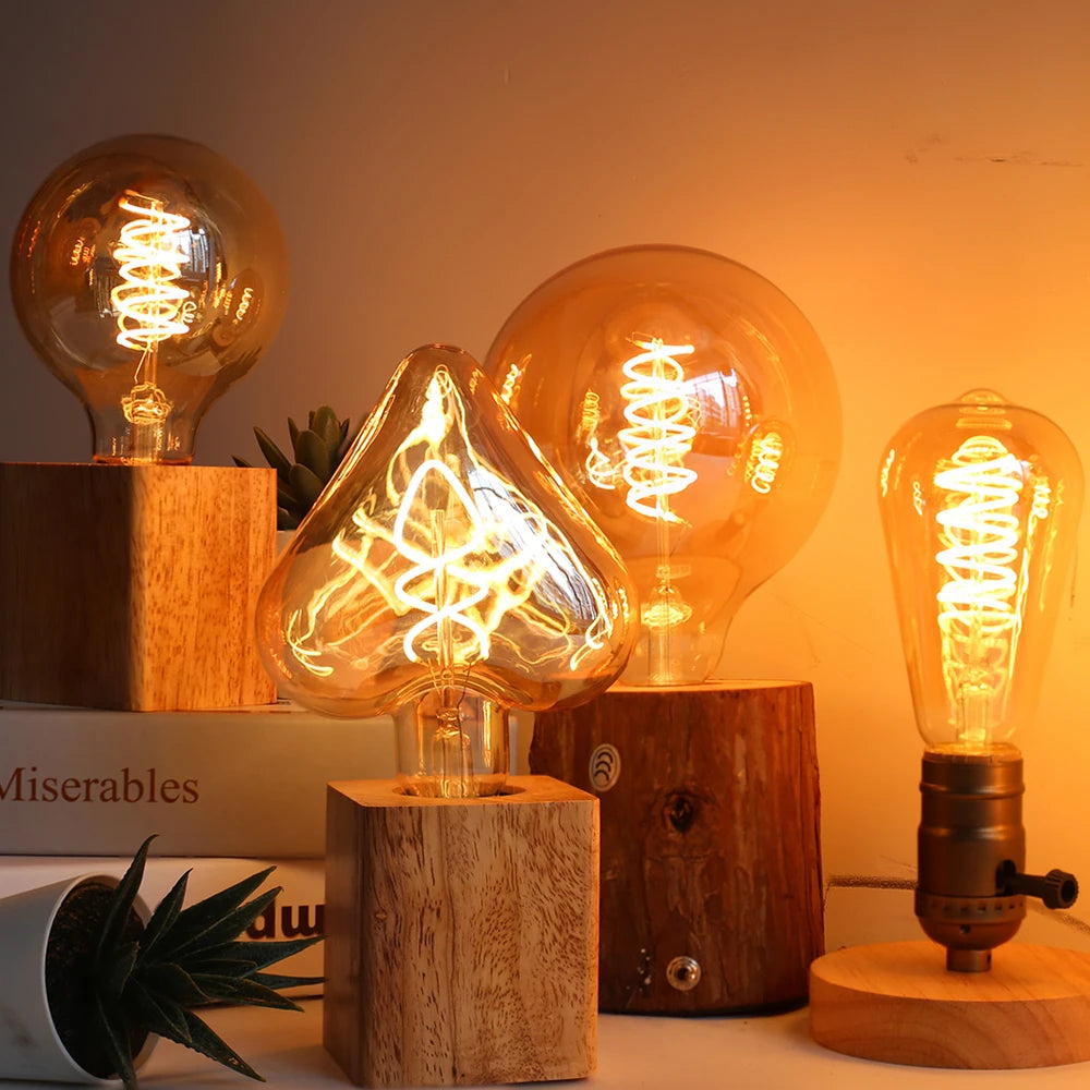 ampoules led transparentes spirale dorée vintage ambre ecrou e27 éclairage chambre décoration rétro