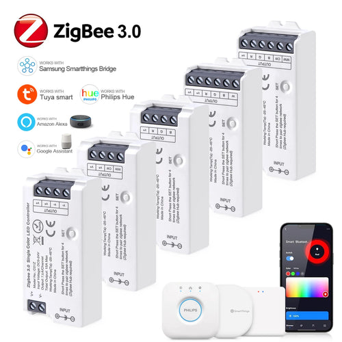 contrôleur led zigbee 3.0 wifi rgb rgbcct bande lumière ajustement luminosité télécommande application mobile