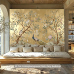 toile fond photo ornementale fleurs oiseaux classique polyester grande dimension événementiel