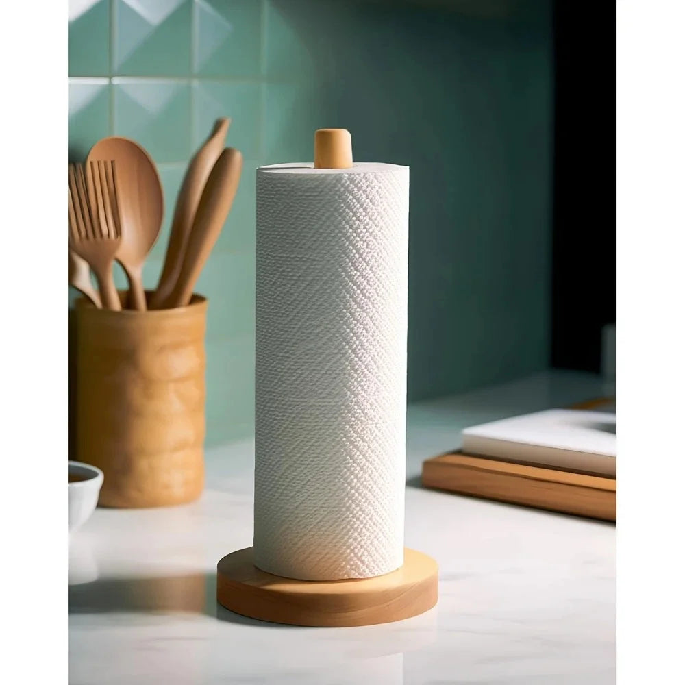 porte rouleau papier toilette bambou support cuisine serviettes ustensiles rangement bois clair planche découper