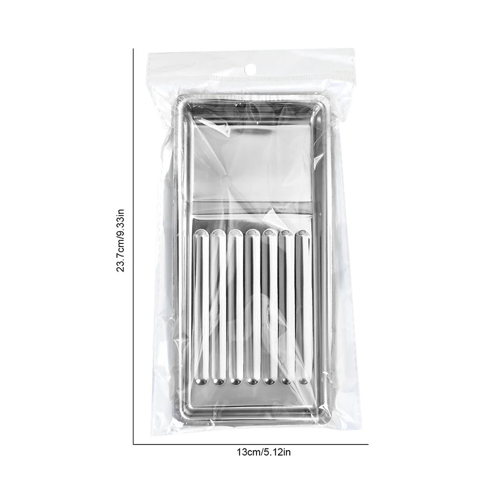 plateau acier inoxydable argenté rainuré instruments manucure professionnel storage tray cosmetic organizer