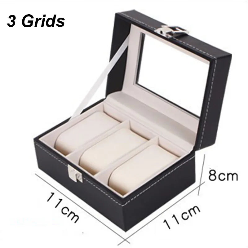 boîte rangement cuir noir montres bijoux élégante boutons fermeture moderne