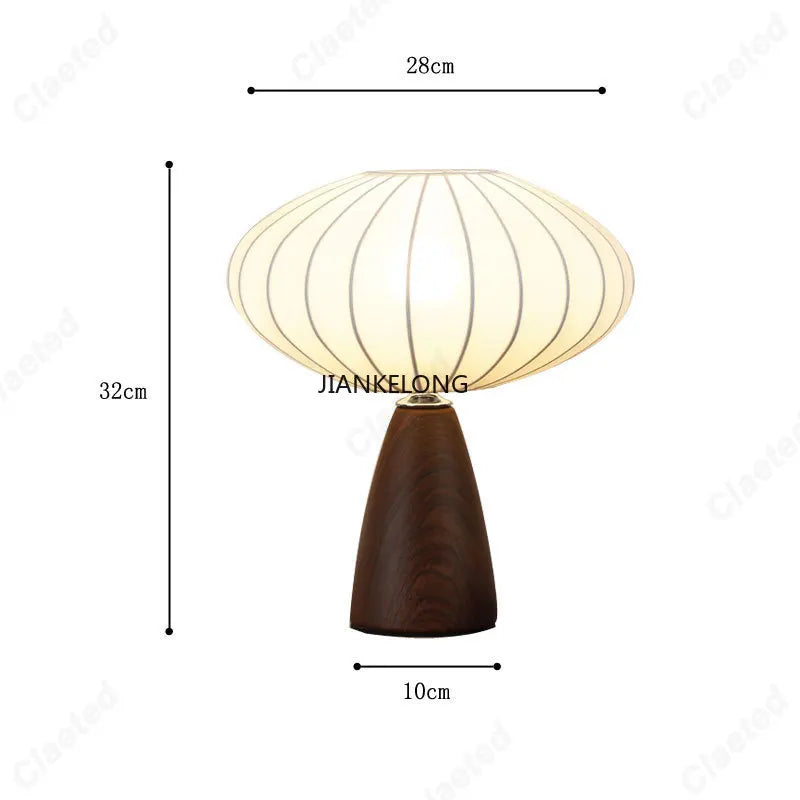 lampe table moderne abatjour plissé base bois blanc crème marron foncé led minimaliste