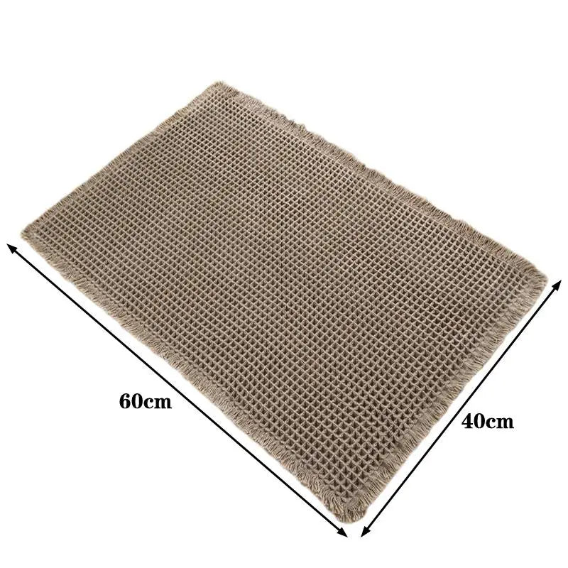 tapis bain beige clair gaufré antidérapant franges moderne dimensions 60x40cm
