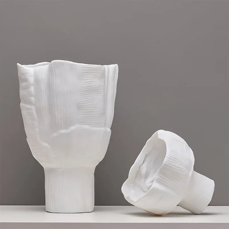 vases decoratifs resine blanc modernes texturés dimensions grandes petites