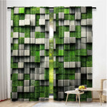 rideau polyester moderne carreaux géométriques vert gris noir opaques 29x65in 41x90in 51x82in
