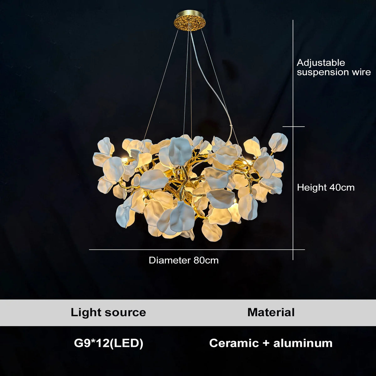 lustre suspendu moderne blanc doré petals mat cuisine salon chambre principal