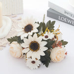 bouquet fleurs artificielles pivoine orange rouge beige vert blanc decoration mariage intérieur classique