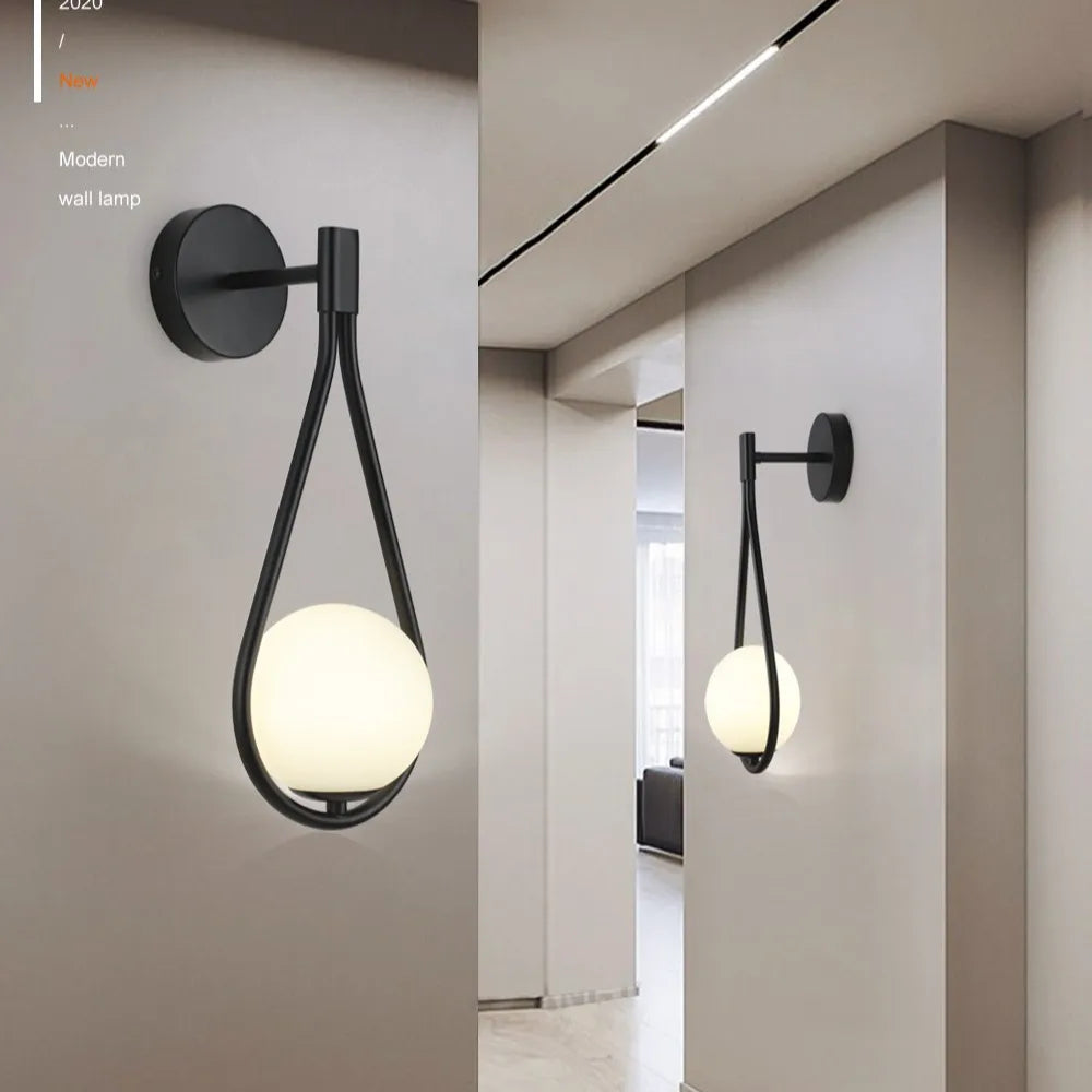 lampe murale moderne or noir goutte verre métal chambre entrée 249lm 90260v