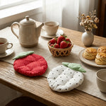 coussin protection tasse moderne pois blanc feuille verte rouge blanc rose