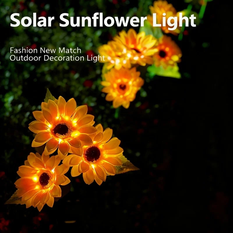 lampe solaire tournesol fleurs jaune feuilles vertes moderne clips métalliques solstice été décoration extérieure