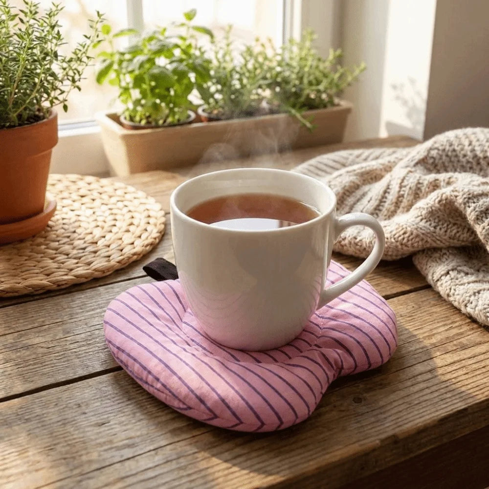 coussin protection tasse rose blanc rouge moderne doux clips métal anti brûlure rayures points