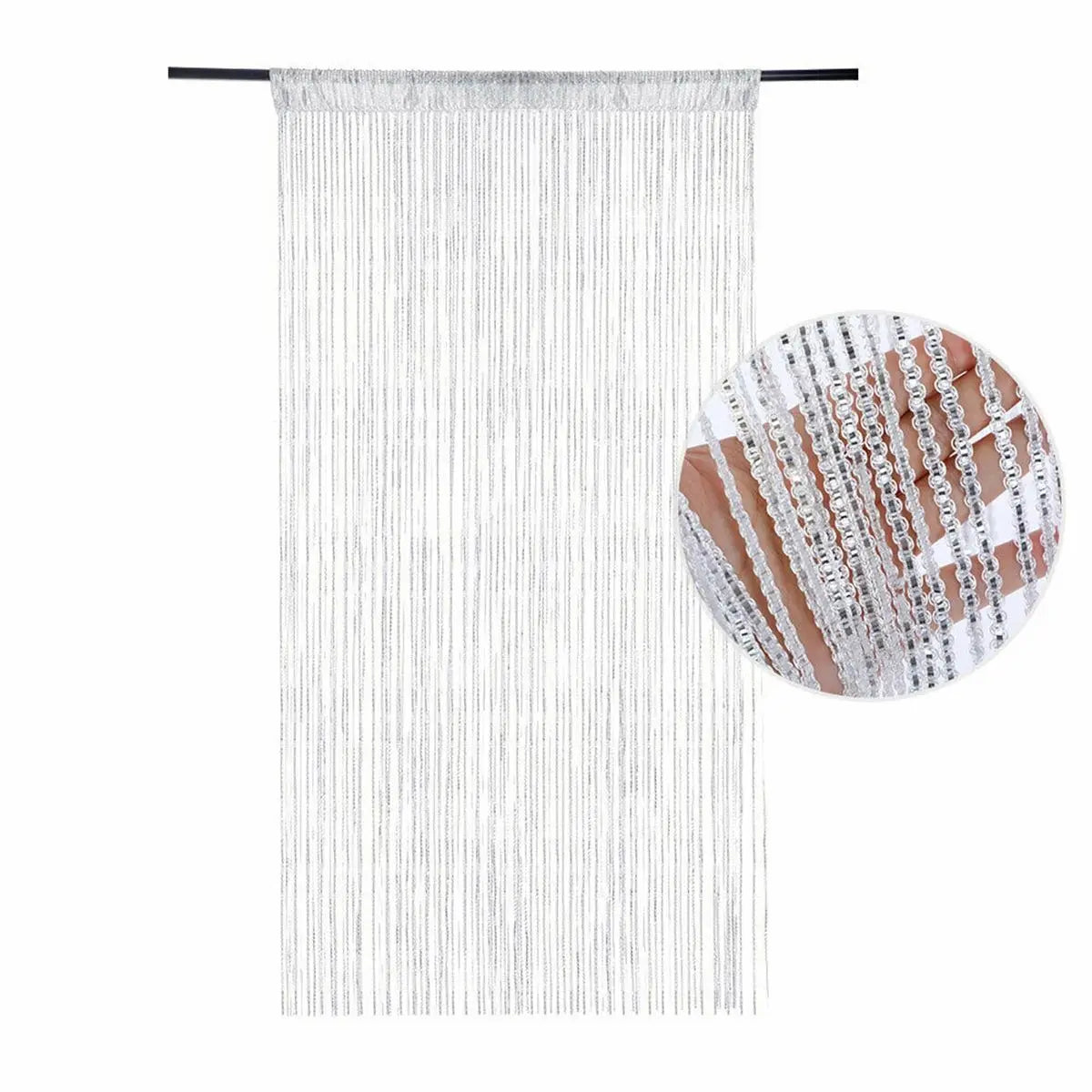rideau decoratif franges bleu blanc argenté transparent moderne chambre 100x200cm