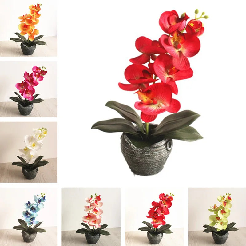 orchidée artificielle pot décoratif fleurs rouges oranges modernes intérieur décoration naturelle
