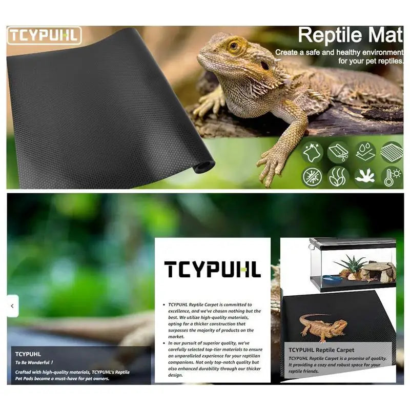 tapis reptile noir texture micro perforée moderne literie terrarium sécurité confort support polymère 200cm
