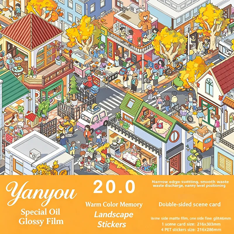 sticker paysage multicolore urbain scénique animal végétal adhésif main illustration réaliste diycarnet cadeau fête