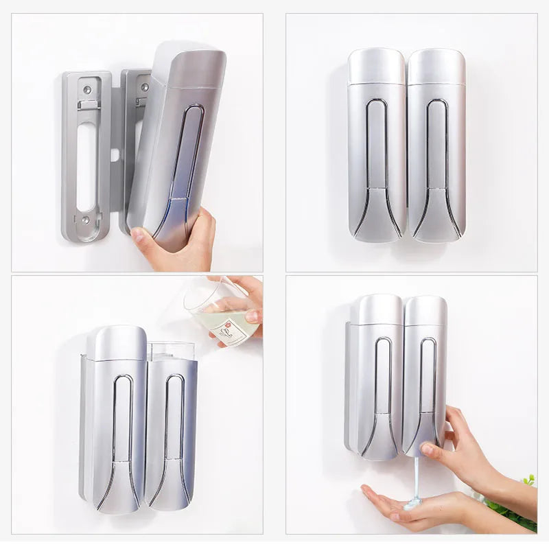 distributeur savon main blanc moderne adhésif minimaliste liquide salle bain poignée déclenchement