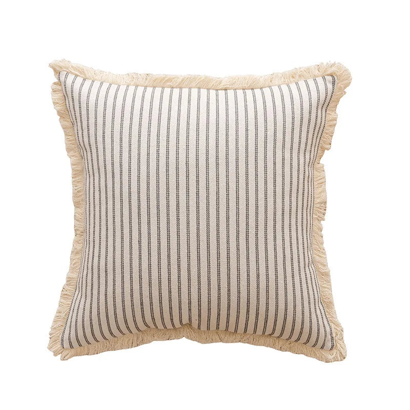 housse coussin rayures coton chanvre rustique beige rouge decoratif maison canape lit salon voiture