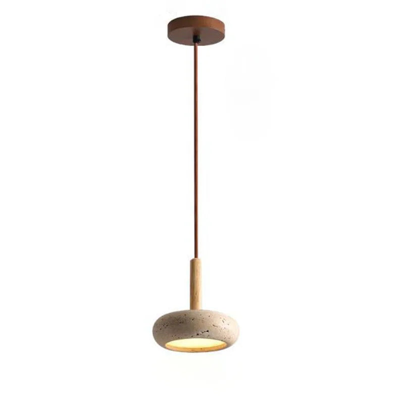 suspension lumineuse moderne pierre beige brun clair texture granuleuse câble suspendu led salon restaurant