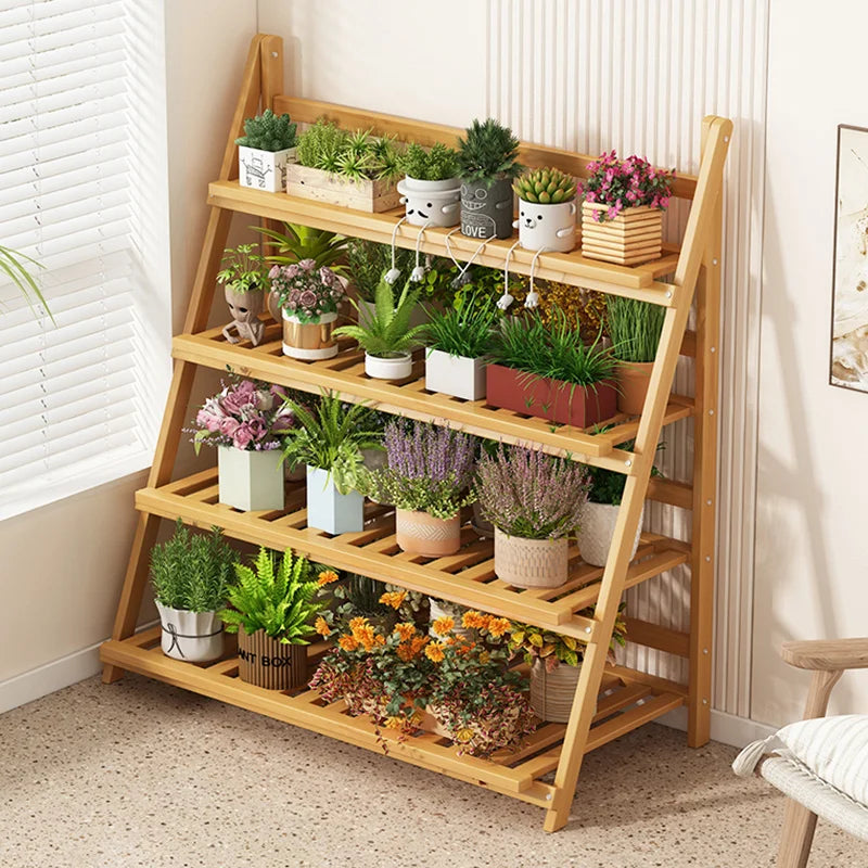 étagère plante bois naturel pliable moderne minimaliste deux étages long 50 cm