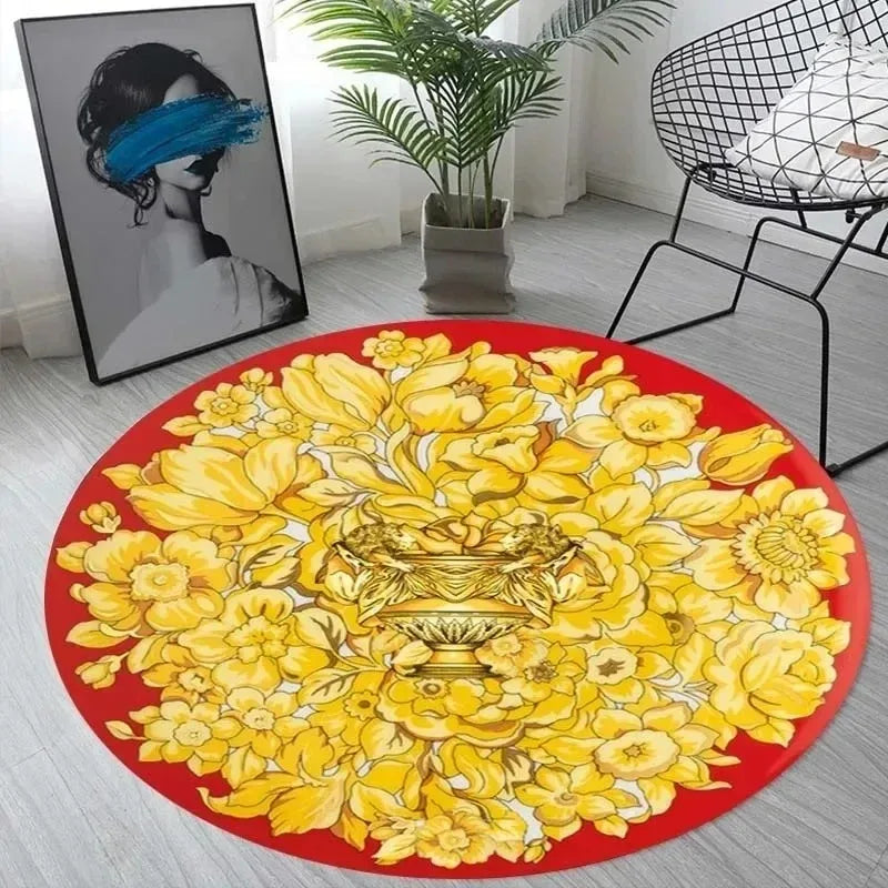 tapis rond baroque ornements floraux antidérapant facile nettoyer polygone floral moderneintérieur decoration