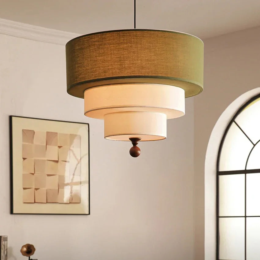 lampe suspendue moderne toile lin vert beige blanc salon chambre fixée chaîne adjustable 45
