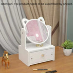 meuble rangement blanc moderne tiroirs miroir rond compartiments cosmétiques