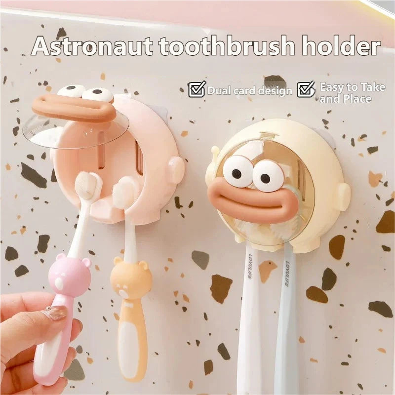 porte brosses dents astronaute adhésif rose beige argenté blanc cartoon enfantin