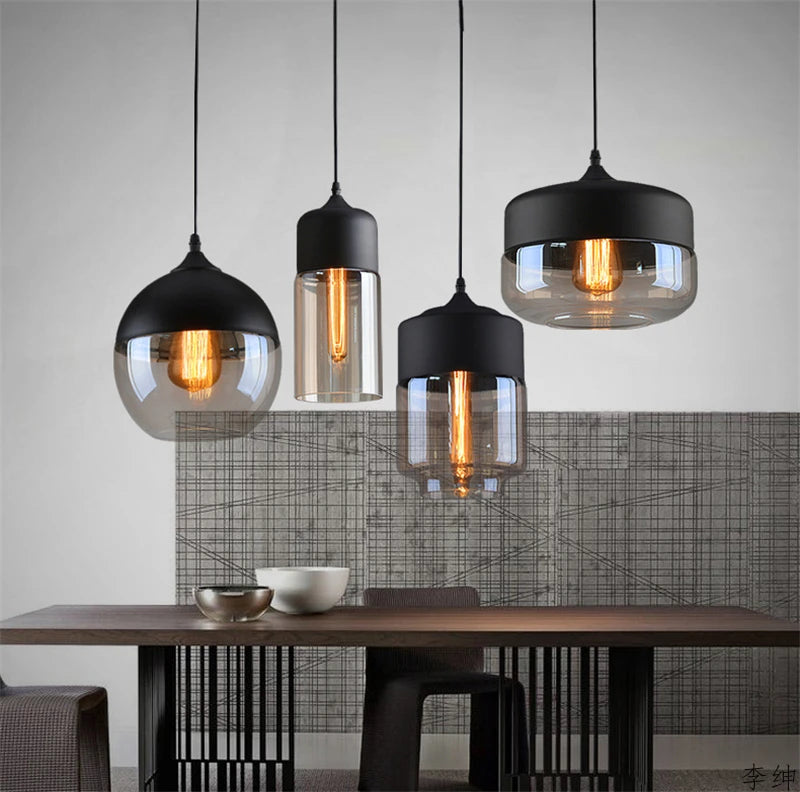 Suspension lumineuse moderne verre translucide câble noir salon chambre