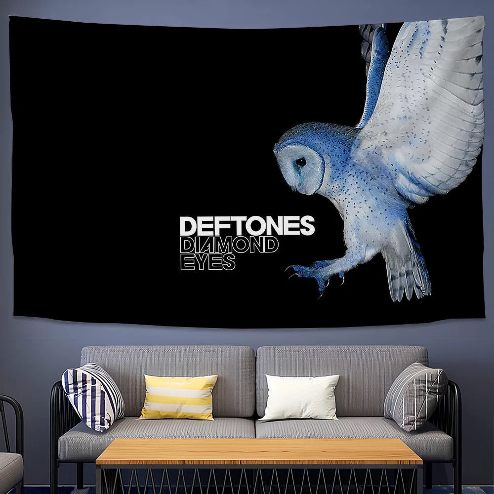 tapisserie murale décorative oiseau bleu texte deftones diamond eyes tissu chambre salon moderne