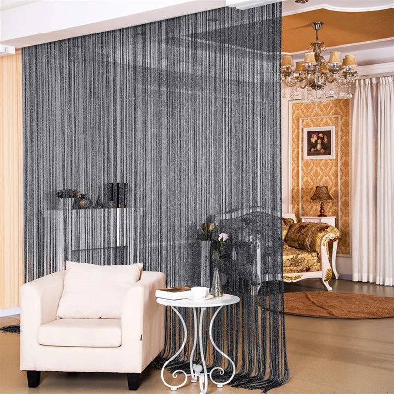 rideau franges perlées 100x200cm polyester transparent moderne salon décoration couleur argentée