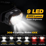 lampe frontale noire rayures jaunes led motion sensor ceinture ajustable camping