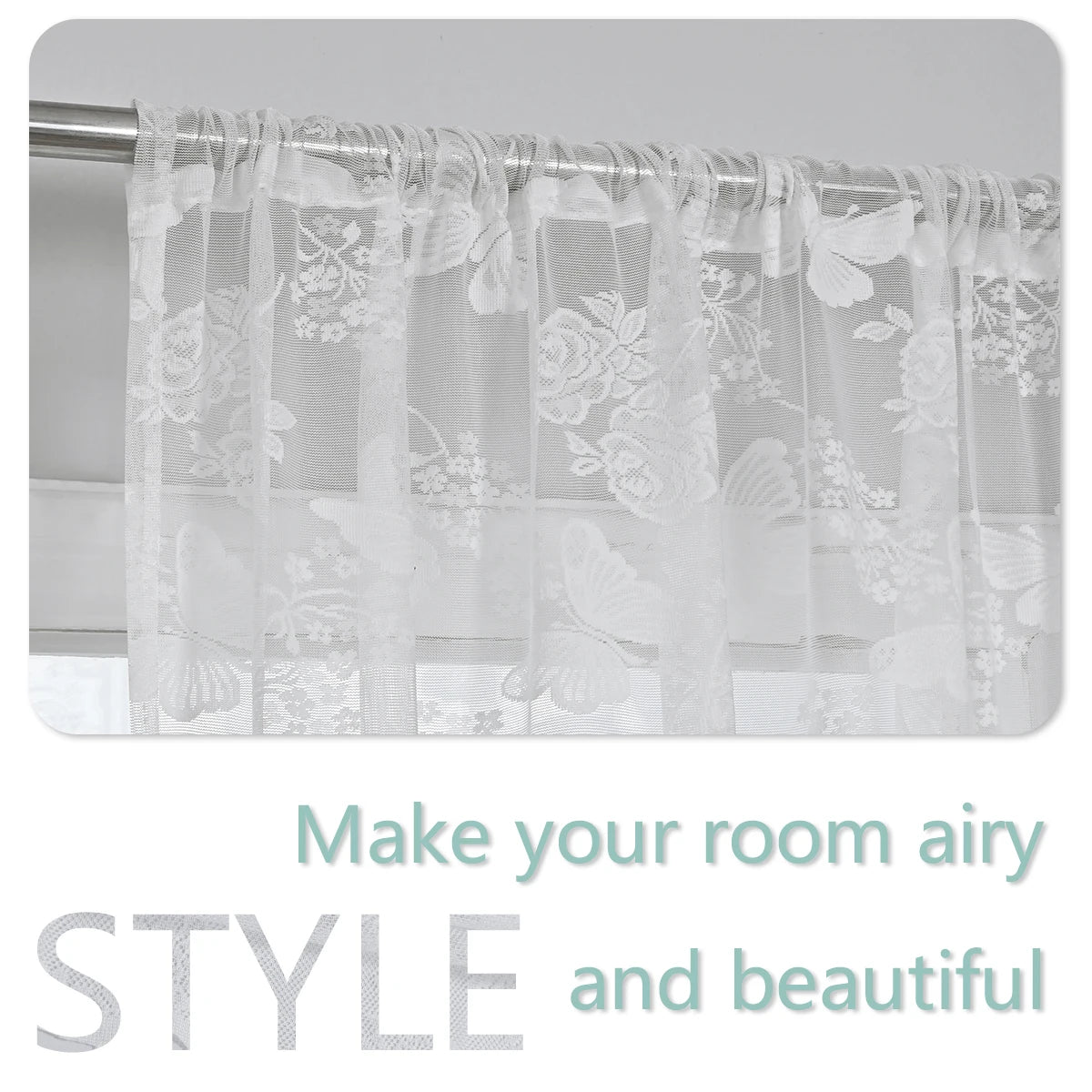 rideau moderne polyester transparent papillons fleurs blancs salon chambre coucher