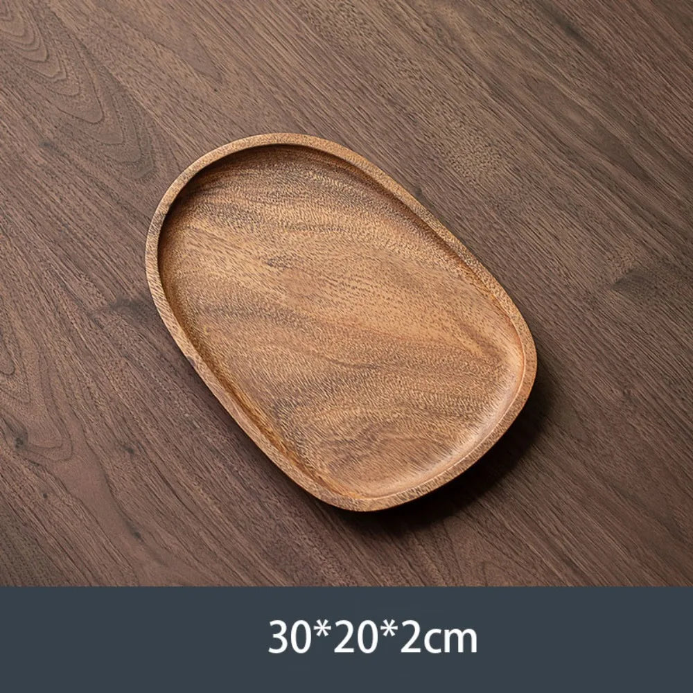 assiettes bois marron clair feuilles modernes métalliques thé tasses théière fruits noix