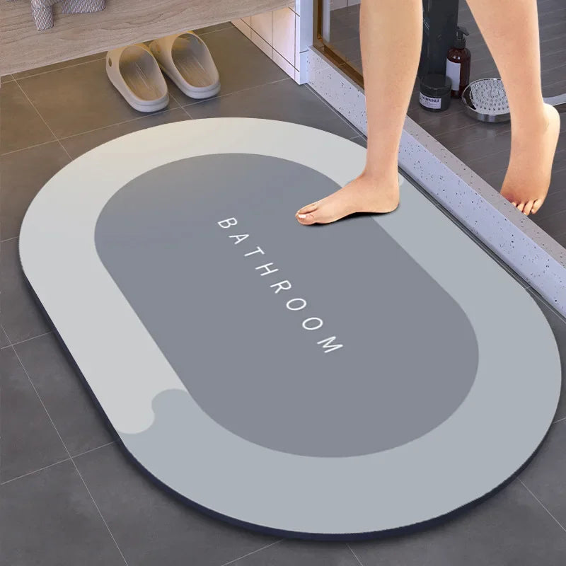 tapis bain absorbant antidérapant moderne motif abstrait ovale gris blanc