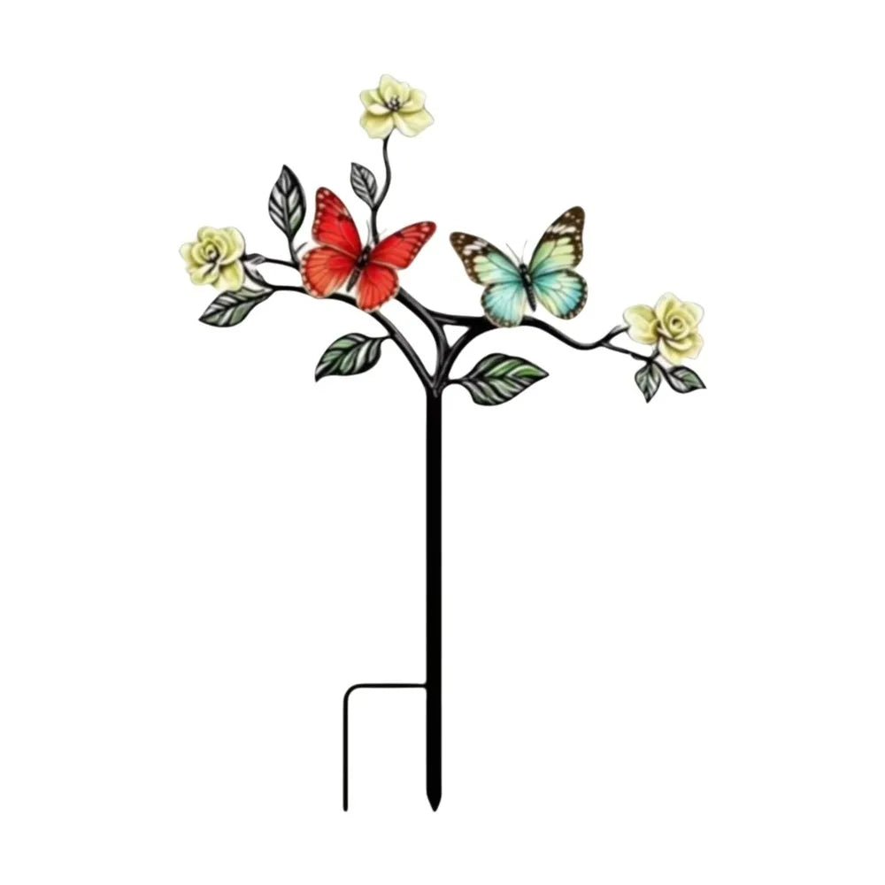 sculpture jardin moderne motifs fleurs insectes stylisés rouge noir vert blancextérieur decoration amusante fait