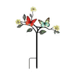 sculpture jardin moderne motifs fleurs insectes stylisés rouge noir vert blancextérieur decoration amusante fait