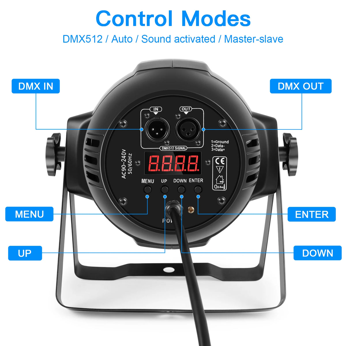 projecteur led 18 lumières rgbw dmx controle 8ch noir professionnel scène dj