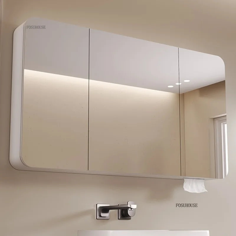 armoire salle bain murale miroir led rangement porte coulissante moderne blanc gris