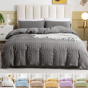 housse couette texturée gris blanc ensemble pièces taies oreillers modernes