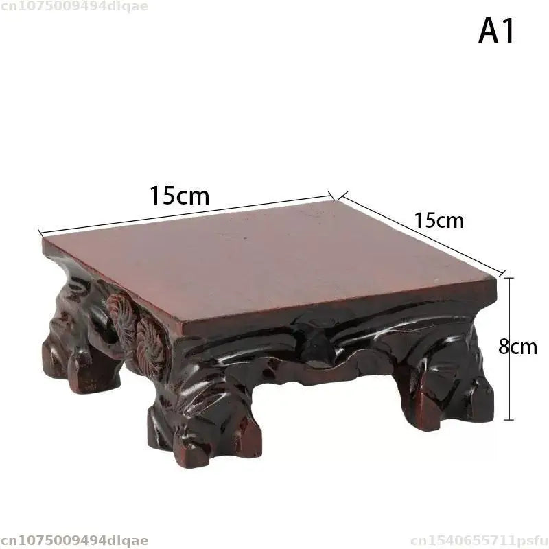 support bois sculpté motifs floraux artisanal miniature collection marron foncé