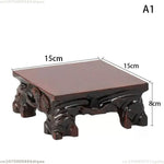 support bois sculpté motifs floraux artisanal miniature collection marron foncé