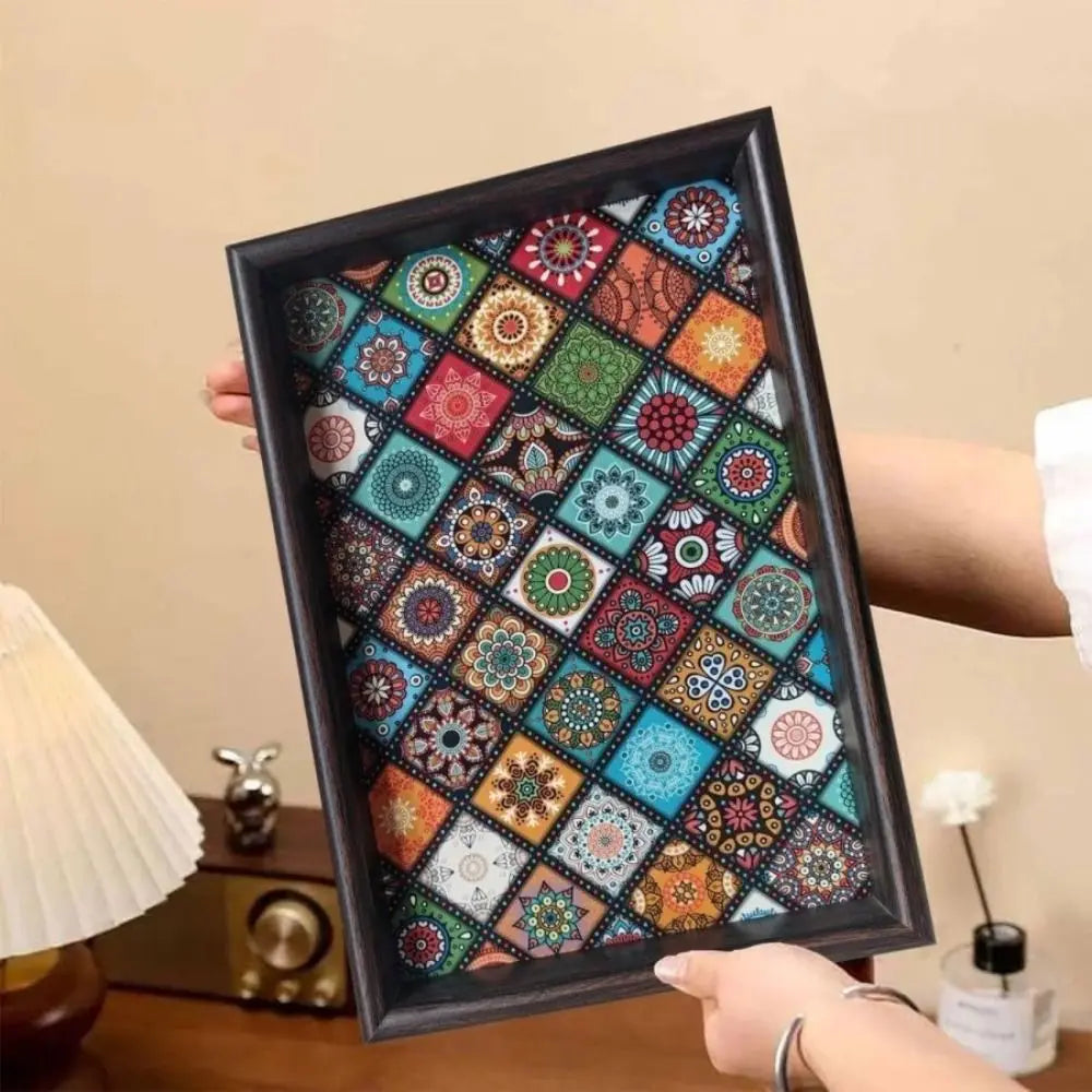 plateau bois géométrique multicolore motifs floraux moderne décoration entrée rangement servir objetos personnels