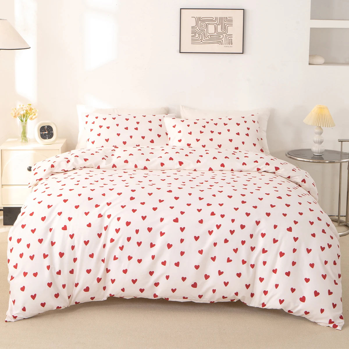 ensemble literie moderne coeurs rouges imprimés blanc 135x200cm 150x200cm polyester doux